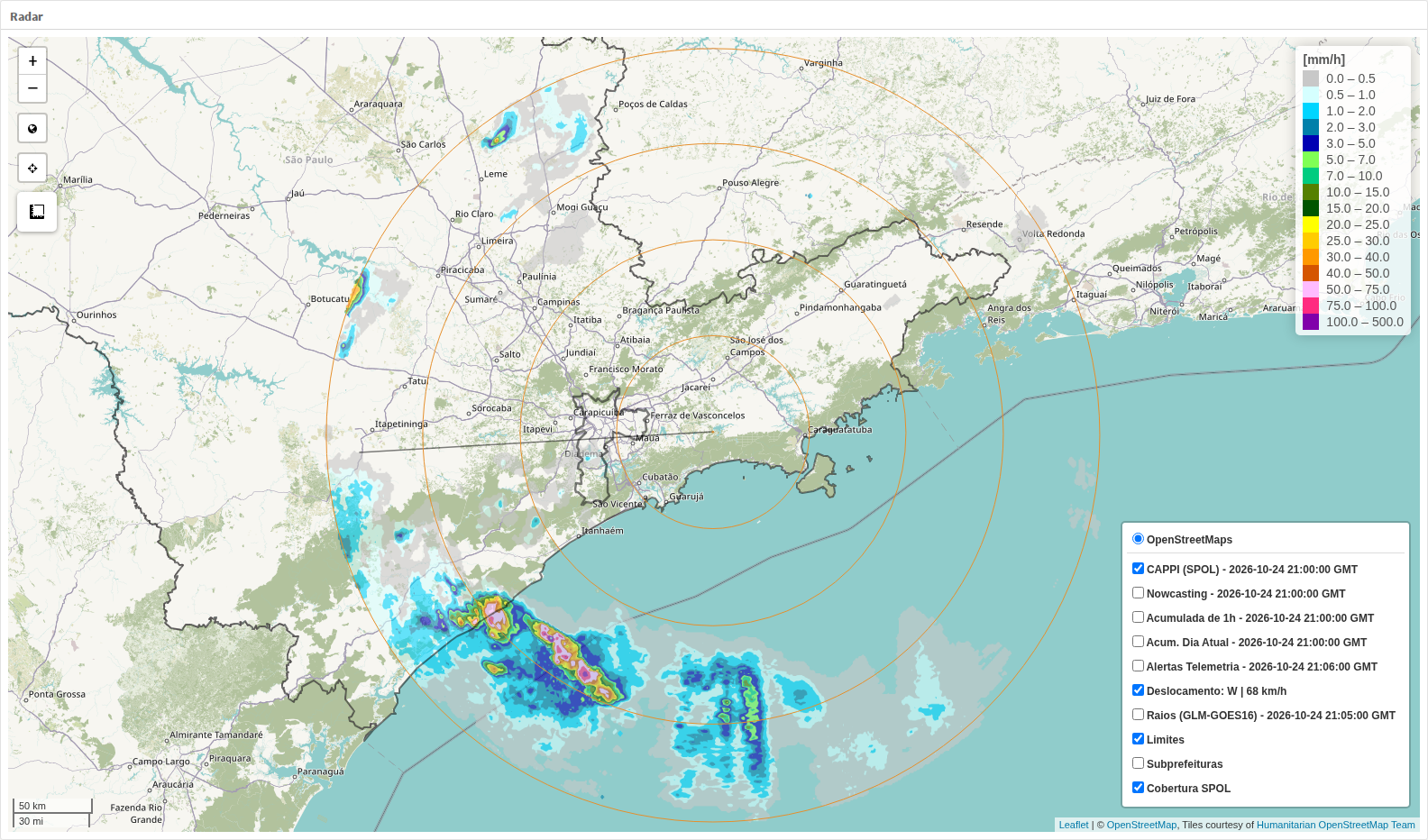 Última imagem válida de Radar SP-Águas, SAISP, coletada em 24/10/2026, 18:13